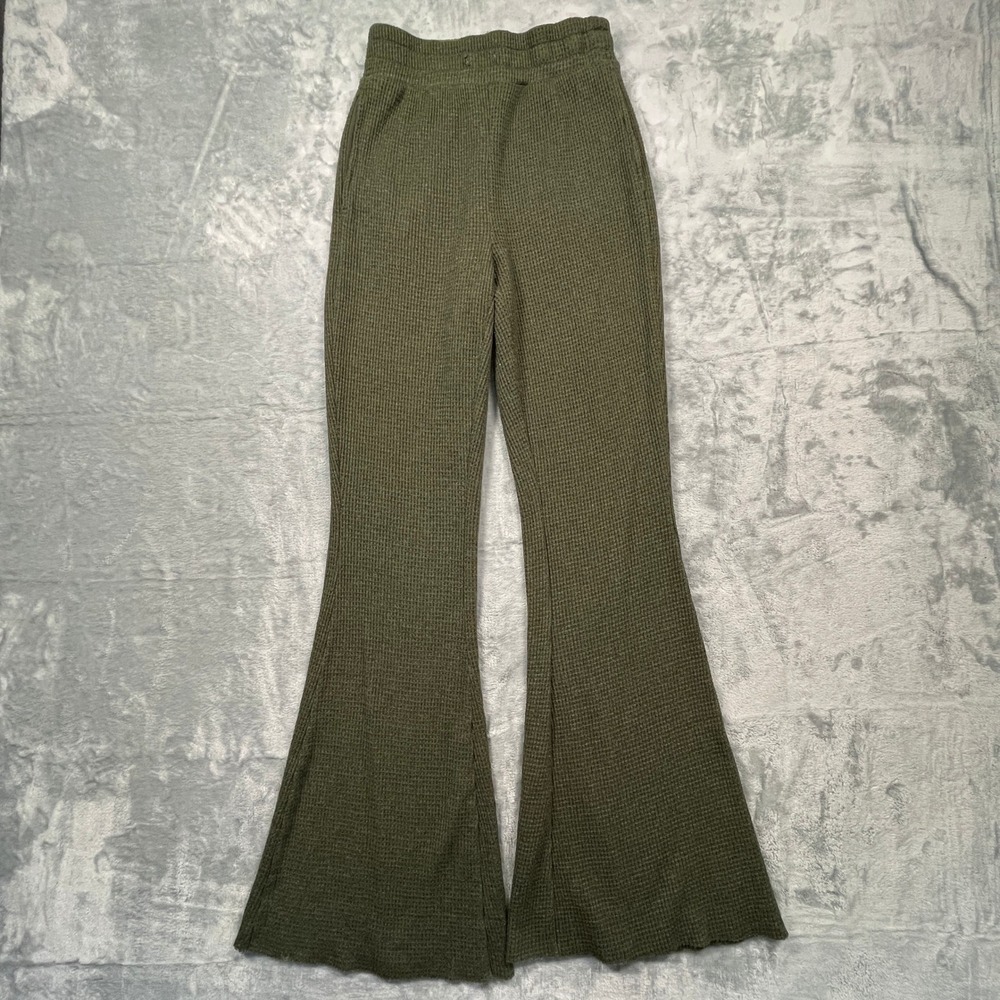 American Eagle Flare Pants Womens Olive Green Waffle Knit High Rise Lounge XS - Picture 1 of 13